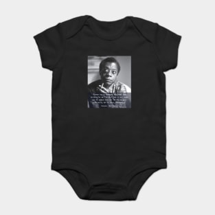 Portrait of James Baldwin smoking and quote: Please try to remember that what they believe.... Baby Bodysuit